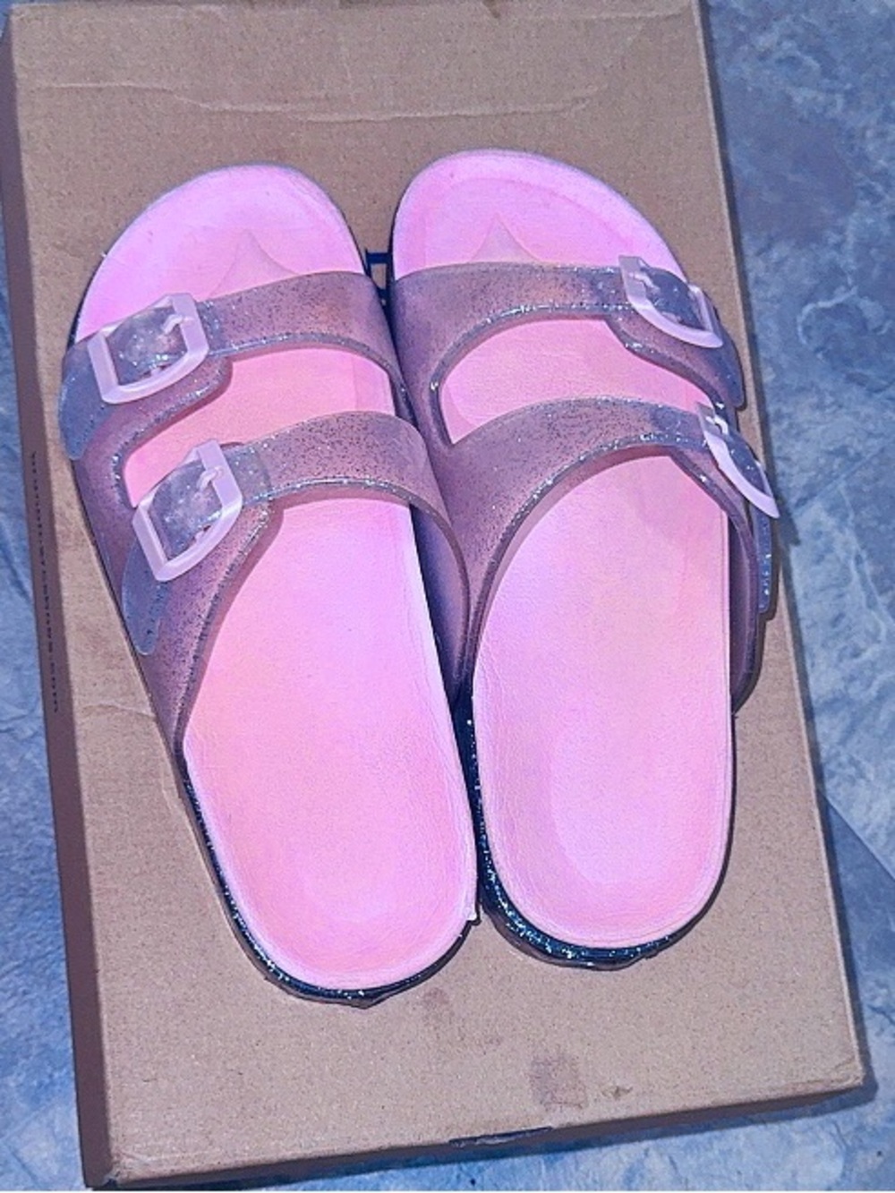 Women's Double Buckle Pink Slide Sandals